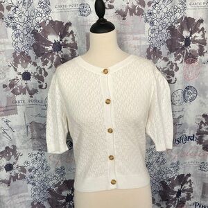 Marled Cream Knit Button Up Sweater